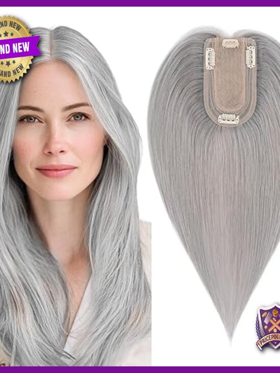 Human Hair Topper for Thinning Hair, Silk Base Clip-In, 12 Inch main image 5